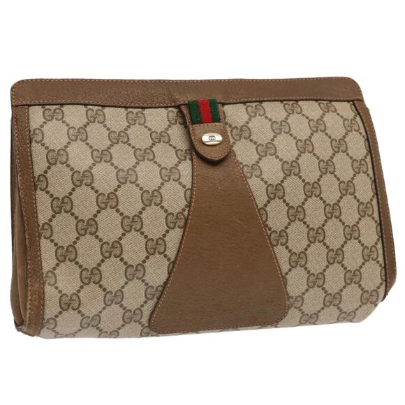 GUCCI GG Supreme Web Sherry Line Clutch Bag PVC Beige Red - Picture 1 of 16